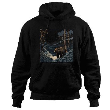 Discover Ukiyo bear in forest landscape at night winter Hoodies