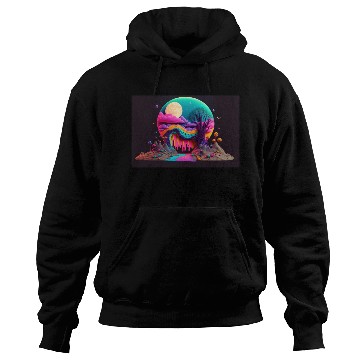 Discover Spooky Full Moon Psychedelic Landscape Paint Drips Hoodies