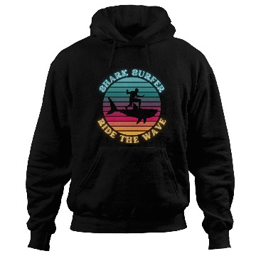 Discover Shark Surfer Ride the Wave Rainbow Sunset Neon Hoodies