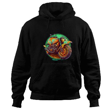 Discover Orange Motorcycle on Green Background Hoodies
