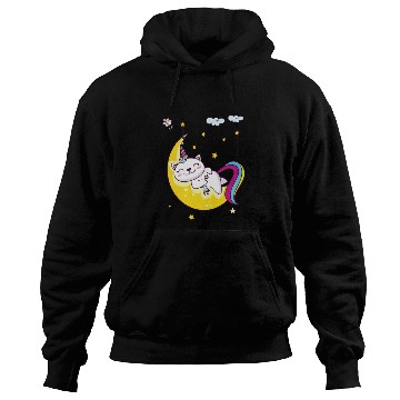 Discover Unicorn pony cat on the moon, magic sleeping time Hoodies