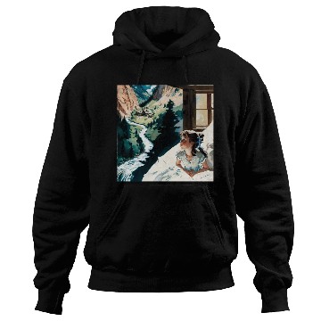 Discover A painting girl sitting a bed looking out a windo Hoodies