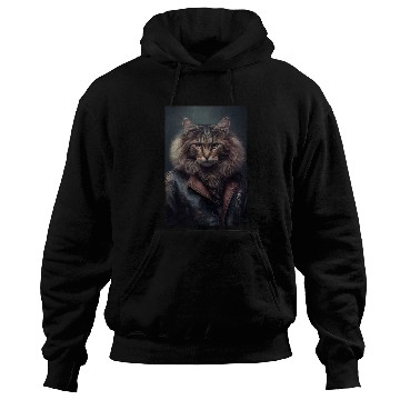 Discover LaPerm Cat Breed Portrait wears a leather jacket Hoodies