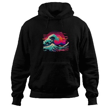 Discover Vaperwave Aesthetic Glitch Great Wave Retrowave Sy Hoodies