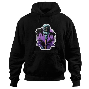 Discover Microphone surrounded by palm trees, flat colors, Hoodies
