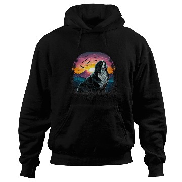 Discover Bernese Mountain Dog with Mountain Sunrise view Hoodies