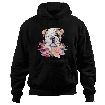 Discover Bulldog Watercolor Floral Hoodies