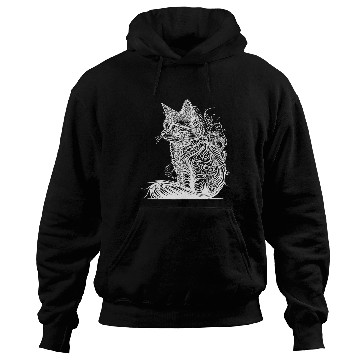 Discover Tattoo Lines Cat In Wild Nature Style Hoodies