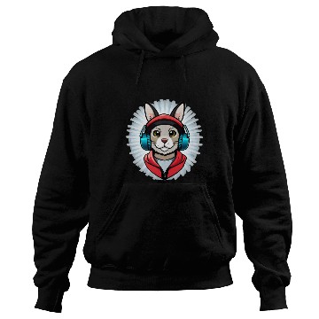 Discover cute rabbit with headphones black Hoodies