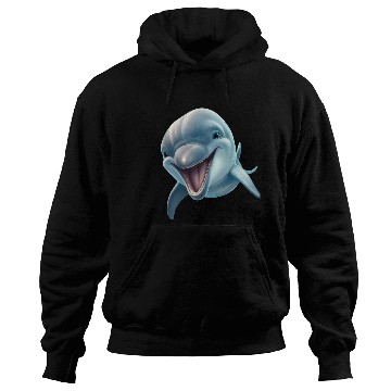 Discover Sunny Delphinia: Joyful Dolphin's Paradise Hoodies