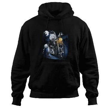 Discover Wolf Riding Chopper Motorcycle In Full Moon Hoodies