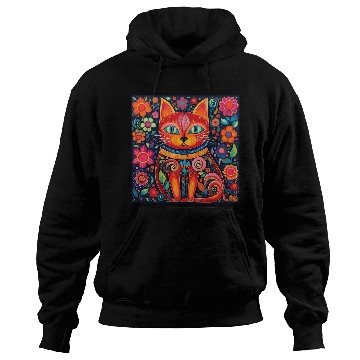 Discover Folk Art Cat Floral Hoodies
