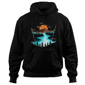 Discover Wildlife Mountain River Outdoor Nature Full Moon Hoodies