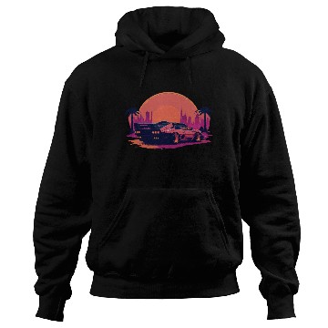 Discover Cyberpunk car in sunset cityscape Hoodies