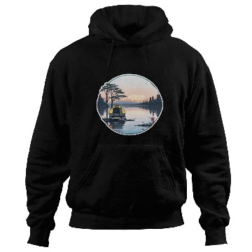 Discover A Camper Enjoying A Serene Lakeside Hoodies