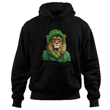 Discover Lion fur green wearing beanie hat, glasses Hoodies