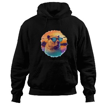 Discover Sunset Serenity: Rustic Capybara Stripe Illustrate Hoodies