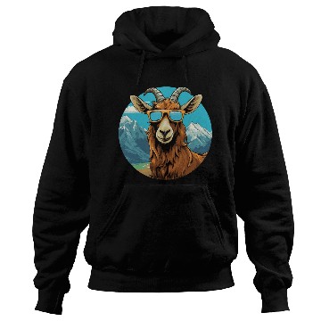 Discover A goat with sunglasses in the mountains Hoodies