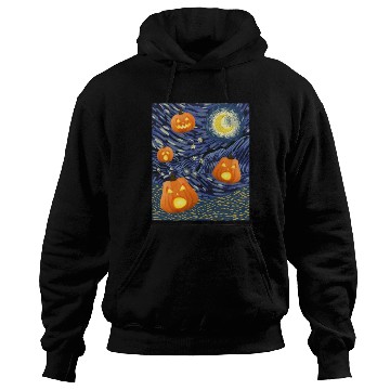 Discover Starry Night with Pumpkins Funny Halloween Art Hoodies