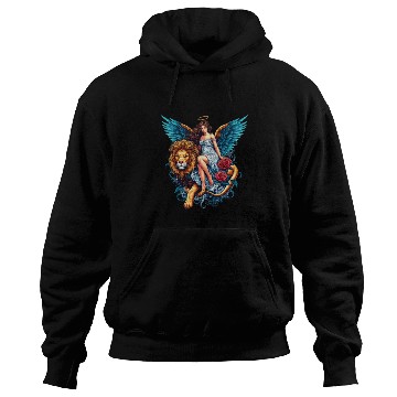 Discover Pretty angel on lion with flowers Hoodies