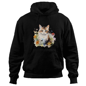 Discover Watercolor Cat Flowers & Butterflies Hoodies