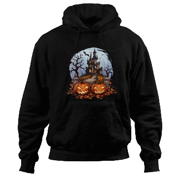 Discover Spooky Haunted House Halloween Pumpkin Bat Hoodies