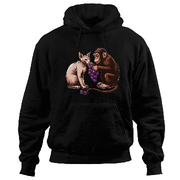 Discover Monkey feeds sphinx cat with grapes Hoodies