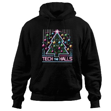 Discover Tech the Halls - Christmas Tree in 8-bit Neon Hoodies