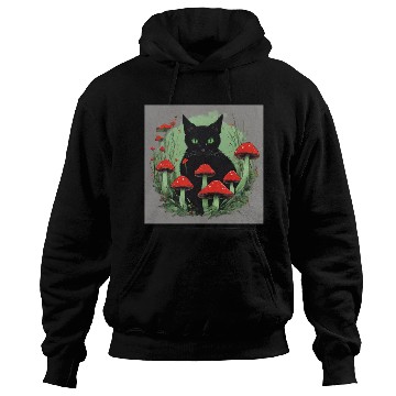 Discover Black Cat and Wild Red Mushrooms Hoodies