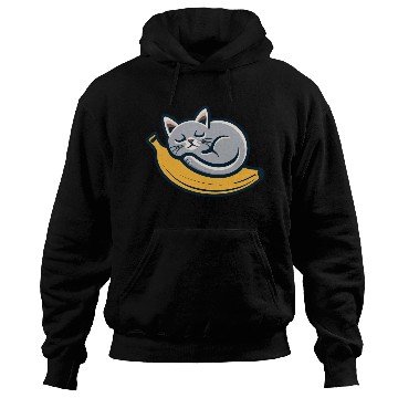 Discover Gray Cat Sleeping On A Banana Hoodies