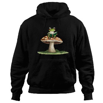 Discover Frog with a Book on Mushroom Hoodies