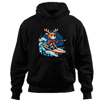 Discover Surfing Reindeer: 8-Bit Holiday Wave Hoodies