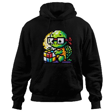 Discover Rubik's Cube & Pixel Turtle - A Brainy Challenge Hoodies