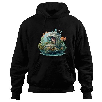 Discover A delightful kawaii book submarine exploring Hoodies