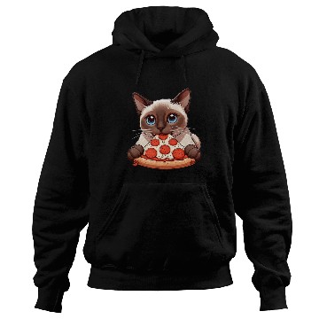 Discover Siamese cat enjoying pizza Hoodies
