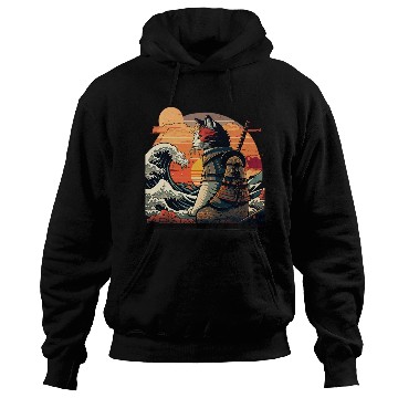 Discover Samurai Cat vs The Great Wave Hoodies