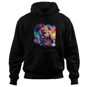 Discover Lion on a bike Hoodies