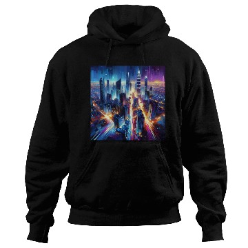 Discover Urban Lights Vibrant Nighttime Cityscape Hoodies