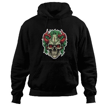 Discover Infernal Emerald: Red-Horned Skull Hoodies