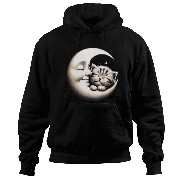 Discover Peaceful Kitten and Moon Embrace Hoodies