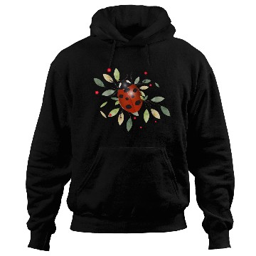 Discover red glowing ladybug with green leaves Hoodies