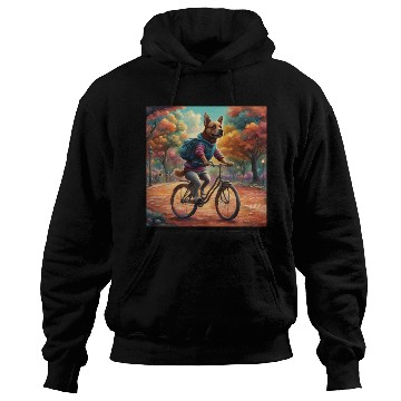 Discover Dog drive bicycle in forest Hoodies