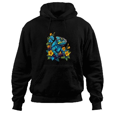 Discover Chameleon Sitting on Branch Surrounded by Flowers Hoodies