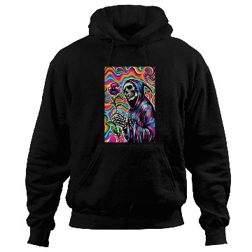 Discover Psychedelic Grim Reaper Holding Sweet Pea Flower Hoodies