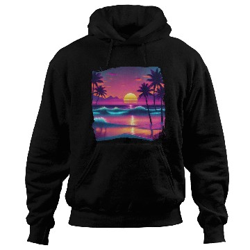 Discover 80s AI Airbrushed Beach Scene -Kids Hoodies