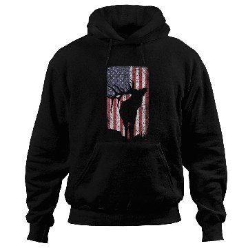 Discover Elk Hunting Bugling Bull US Flag American Hoodies