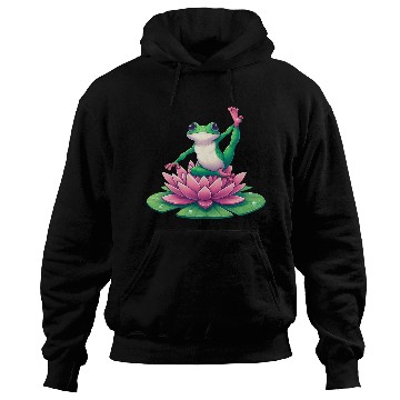 Discover Frog Yoga Meditation on Water Lily Hoodies