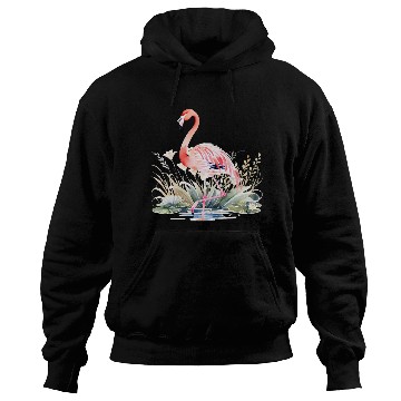 Discover Serene Flamingo in Tranquil Lake Hoodies