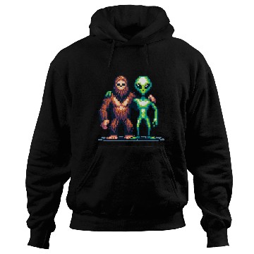 Discover Bigfoot and Alien Friends Pixel Art Hoodies