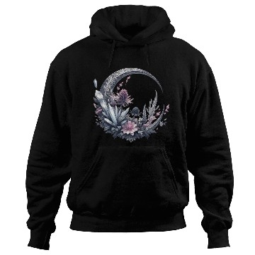 Discover Crescent moon in silver, with crystals and flowers Hoodies